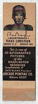 51RM 1951 Washington Redskins Matchbook Sammy Baugh